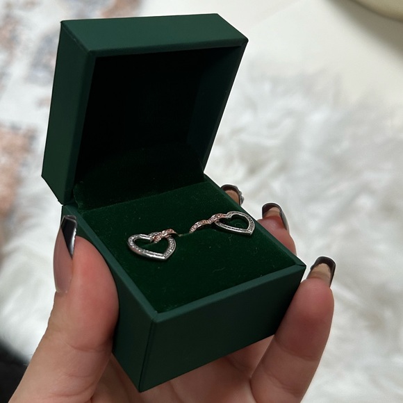 BRAND NEW GONA PARIS INTERLOCKING HEARTS DANGLE EARRINGS STERLING SILVER ROSE - Picture 5 of 6